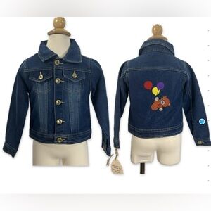 One Step Up Kids Upcycled Denim Jacket with Bear and Balloons Embroidery size 4